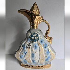 Jim Beam Ornate Bourbon Old Decanter Blue w/Gold Gilt Vintage